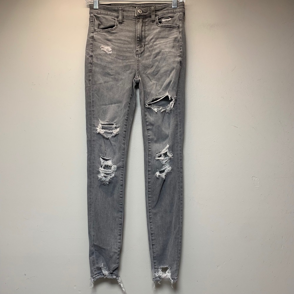 American Eagle Skinny Jeans Women 4 Gray Distressed Ne(x)t Level Stretch
